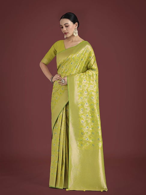 Monjolika Fashion Parrot Green Banarasi Silk Woven Design Saree-picture-48