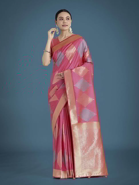 Monjolika Fashion Light Pink Banarasi Satin Silk Woven Design Saree-picture-43