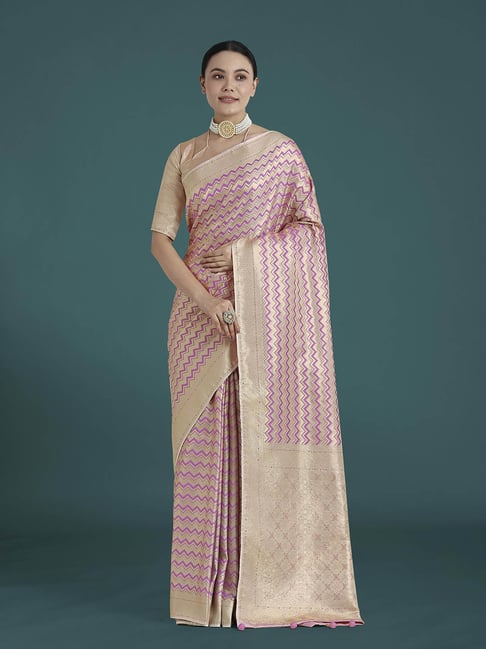 Monjolika Fashion Light Lilac Banarasi Satin Silk Leheriya Saree-picture-40