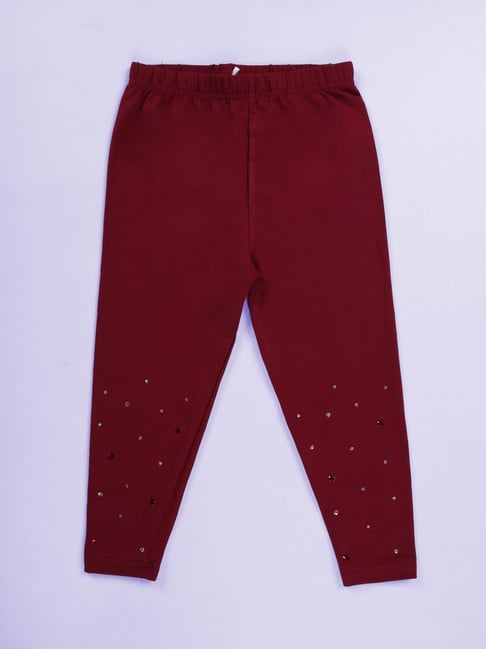 Kiddopanti Girls Maroon Regular Fit Leggings-picture-39