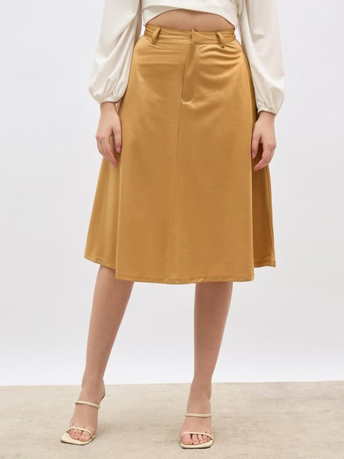Styli Beige Polyester Solid Skirt