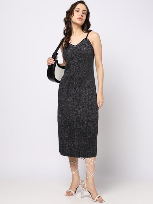 GAP Black Cotton Embellished Sleeveless Dress