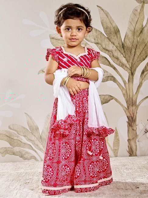 Vastramay Girls Red Cotton Regular Fit Embroidered Lehenga Choli-picture-44