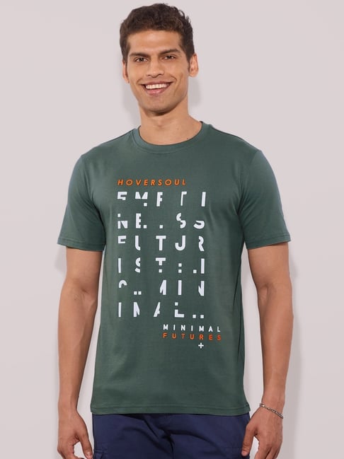 Hoversoul Dark Grey Cotton Regular Fit Logo Printed T-Shirt-picture-36