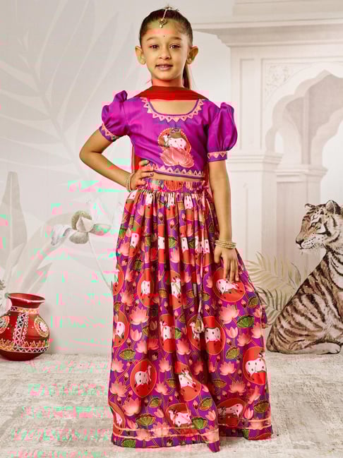 Vastramay Girls Purple Regular Fit Digital Print Lehenga Choli