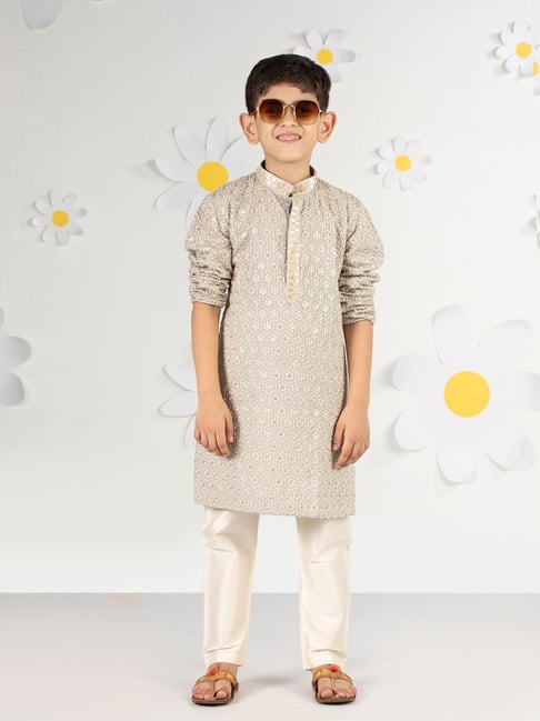 Vastramay Boys Grey Regular Fit Embroidered Kurta Set