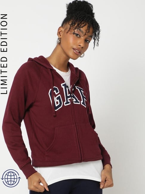 GAP Maroon Blended Embroidered Long Sleeves Hooded Sweatshirt-picture-20