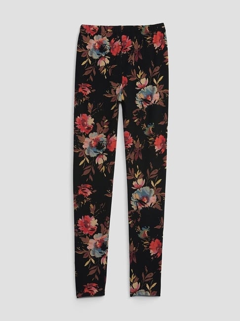 GAP Girls Black Cotton Floral Leggings