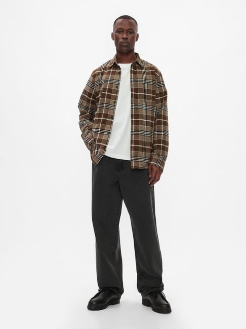 GAP Brown Regular Fit Checked Shirt