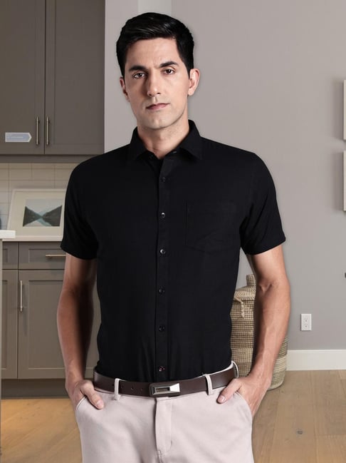 Southbay Black Linen Cotton Solid Shirt