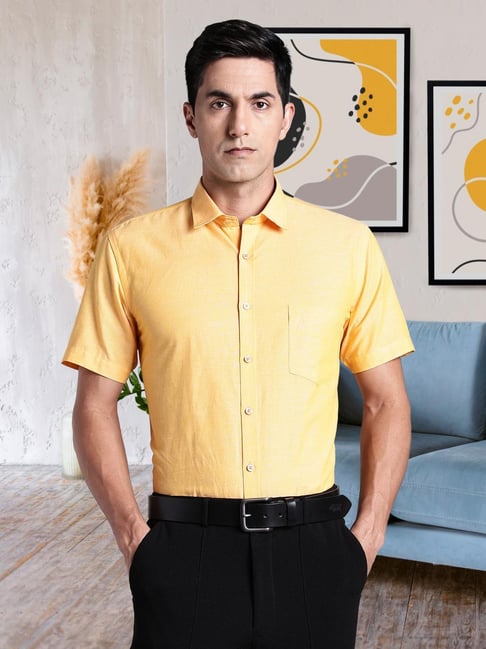 Southbay Mango Yellow Linen Cotton Solid Shirt