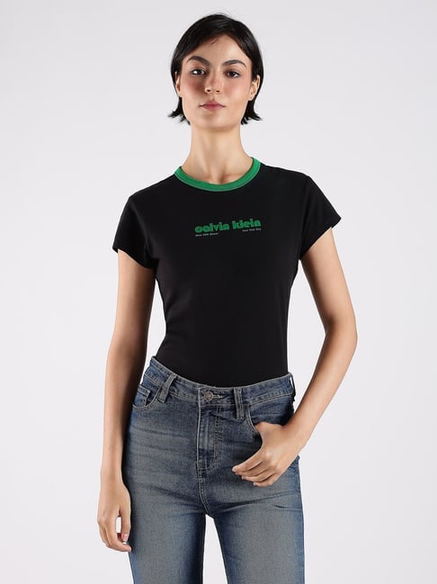 Calvin Klein Jeans Black Cotton Slim Fit Logo Printed T-Shirt-picture-43