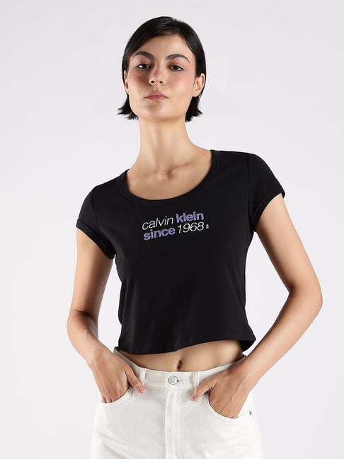 Calvin Klein Jeans Black Cotton Slim Fit Logo Printed T-Shirt-picture-34