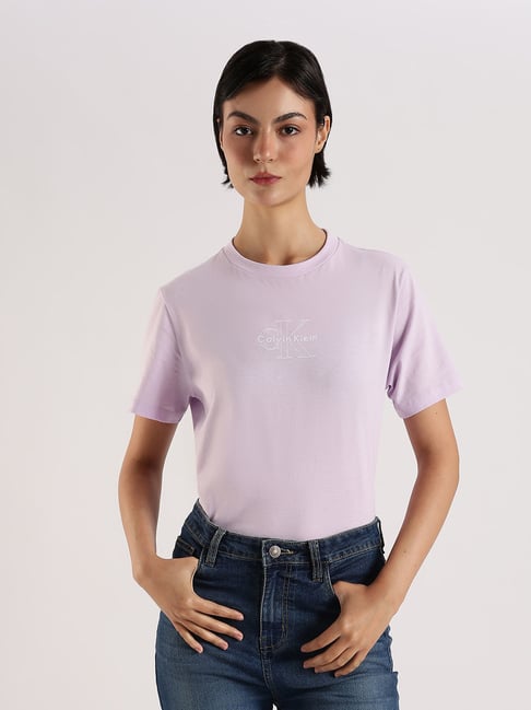 Calvin Klein Jeans Purple Cotton Regular Fit Logo Printed T-Shirt-picture-28