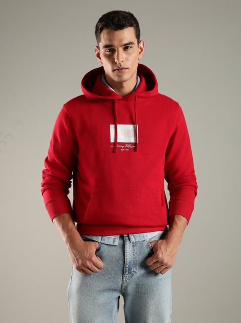 Tommy Jeans Red Tommy Hilfiger Hoodie Men Logo Embroidery Hoody