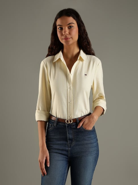 Tommy Hilfiger Yellow Cotton Regular Fit Striped Shirt-picture-20