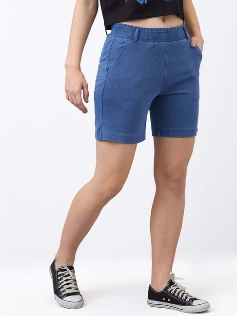 Spykar Mid Blue Regular Fit Shorts