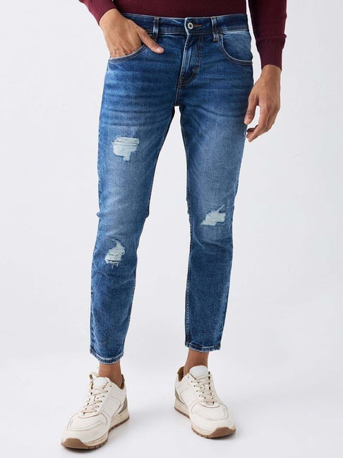Spykar Mid Blue Slim Fit Distressed Jeans-picture-13