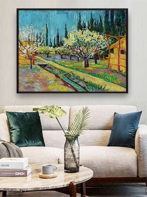 The Art House Blue & Green Orchard Bordered By Cypresses By Van Gogh Framed Painting - 28 x 23 Inch-picture-13
