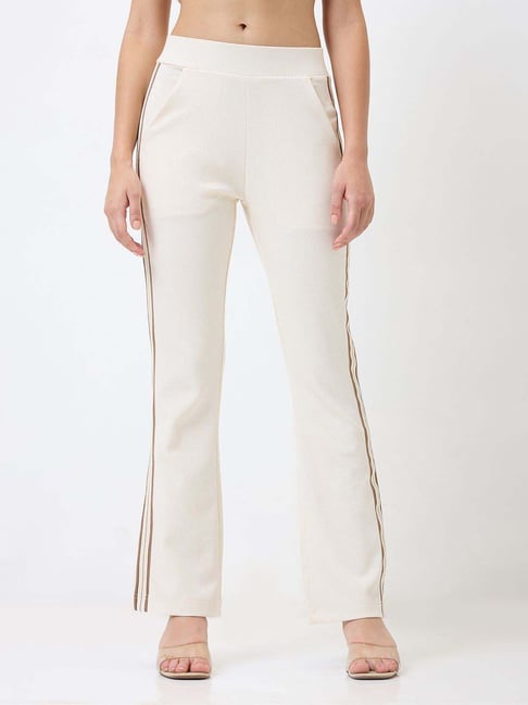 Spykar Off White Straight Fit Striped Trackpants