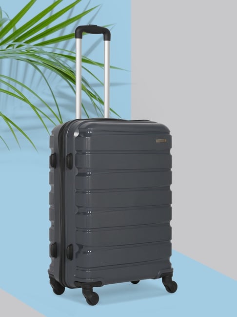 Teakwood Leathers Grey Striped Medium Hard Sided Checked Luggage