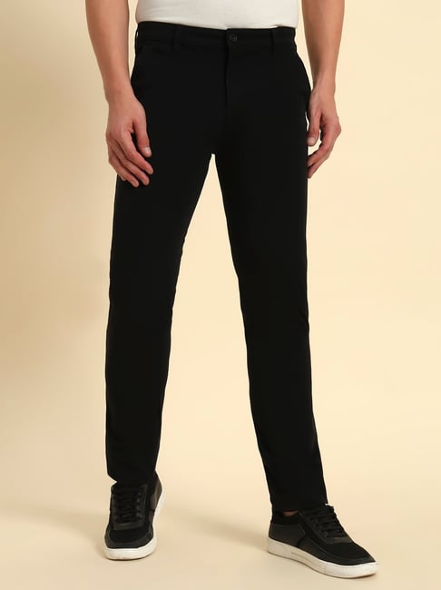 Cantabil Black Regular Fit Solid Casual Trousers