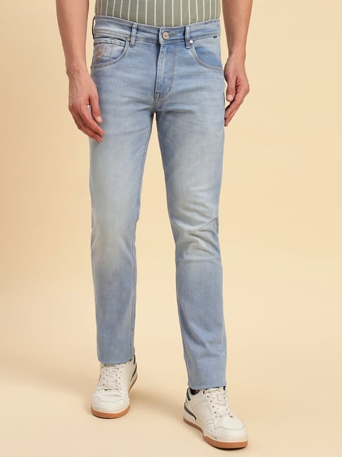 Cantabil Light Blue Regular Fit Solid Denim Jeans-picture-11