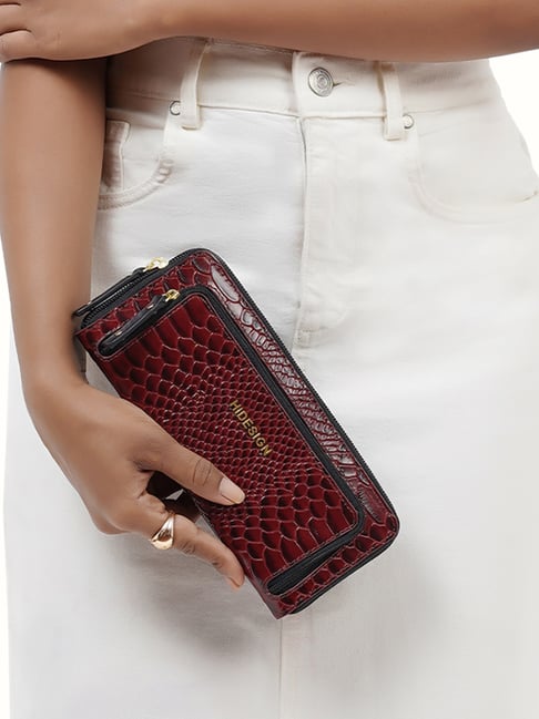 Hidesign EOSS Maroon Animal Effect Medium Leather Zip Around Wallet