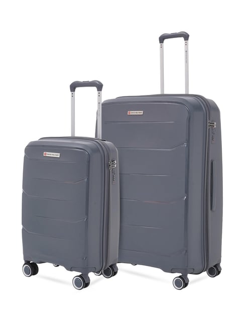 Swiss Military EDGE Grey Textured Large Hard Sided Checked Luggage Set of  55, 79 cm