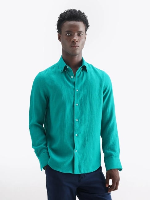 Rare Rabbit Green Regular Fit Solid Shirt-picture-38