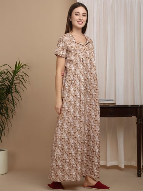 Sweet Dreams Beige Cotton Printed Night Gown-picture-21