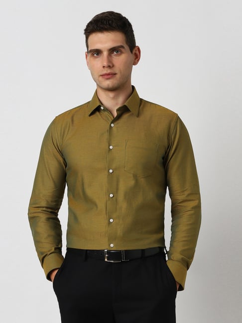 Van Heusen Green Cotton Slim Fit Texture Shirt-picture-23