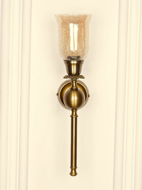 Divine Trends Gold Aluminium Antique Finish Ball Wall Lamp with Chimney Crackled Luster Shade