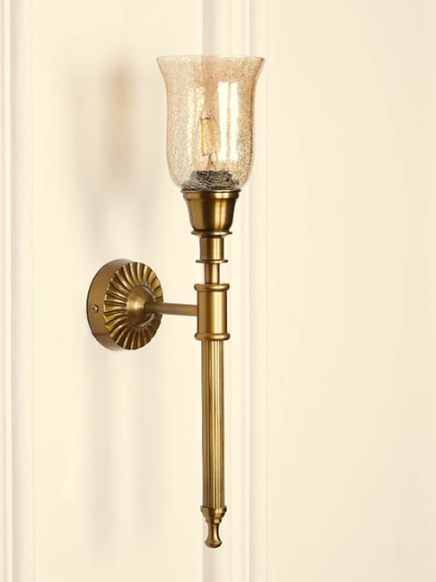 Divine Trends Gold Aluminium Antique Finish Corrugated Wall Lamp with Chimney Crackled Luster Shade