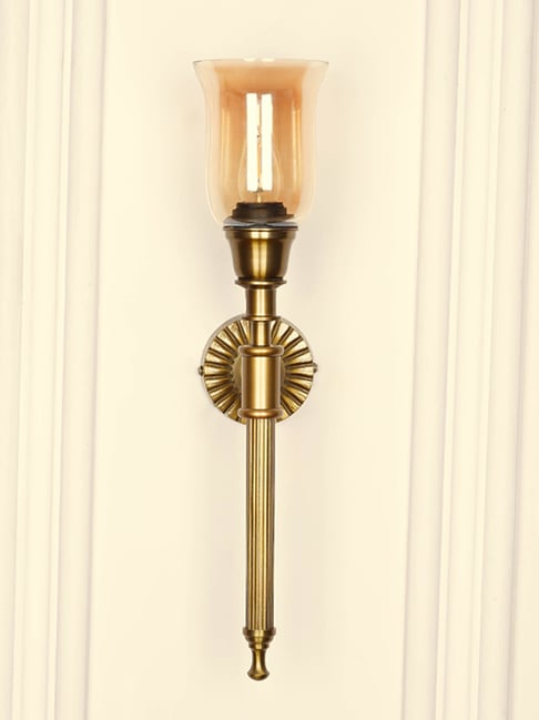 Divine Trends Gold Aluminium Antique Finish Corrugated Wall Lamp with Chimney Luster Shade