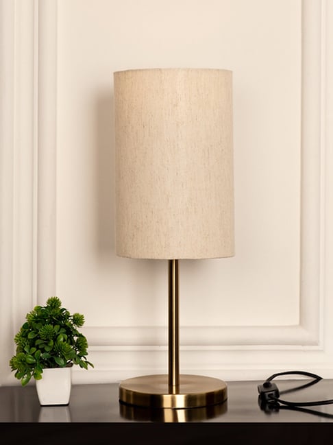 Divine Trends Gold Metal Table Lamp Antique Finish with Cylinder Lampshade