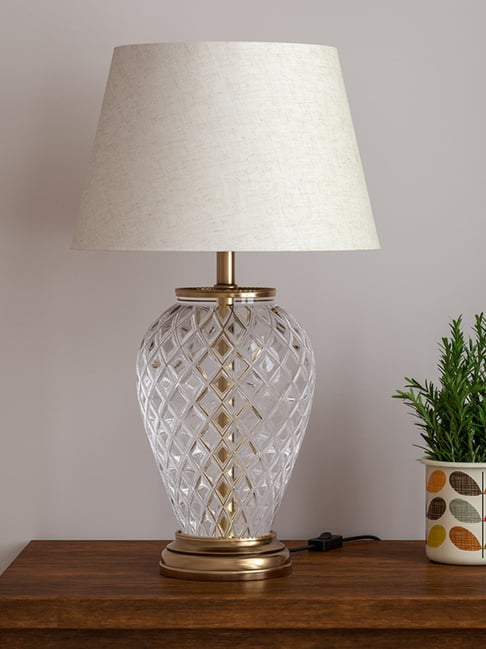 Divine Trends Gold Brass Royal Pure Antique Finish & Diamond Cut Glass Table Lamp with Lampshade-picture-16