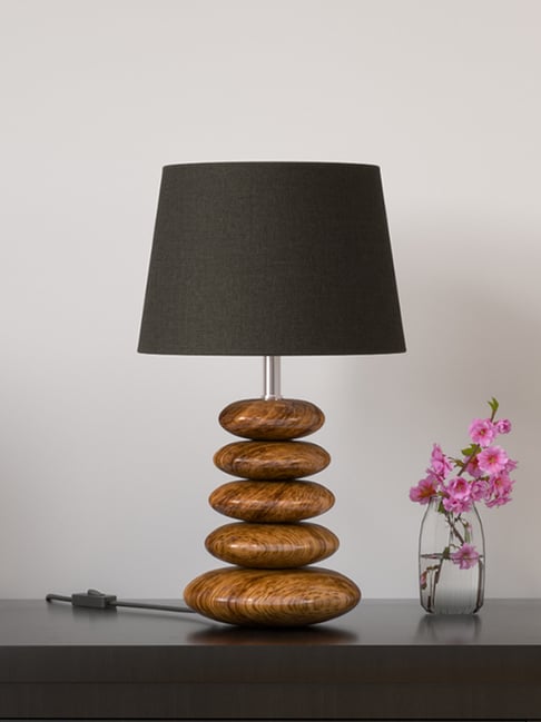 Divine Trends Brown Wood Pebble Table Lamp with Lampshade-picture-42
