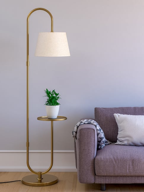 Divine Trends Gold Aluminium Floor Lamp with Shelf & Lampshade