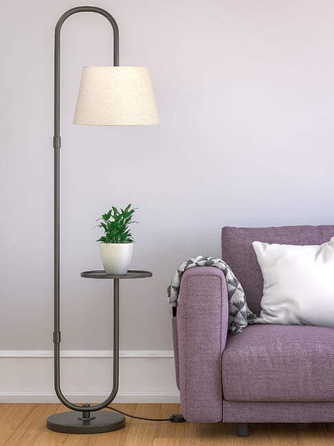 Divine Trends Black Aluminium Floor Lamp with Shelf & Lampshade