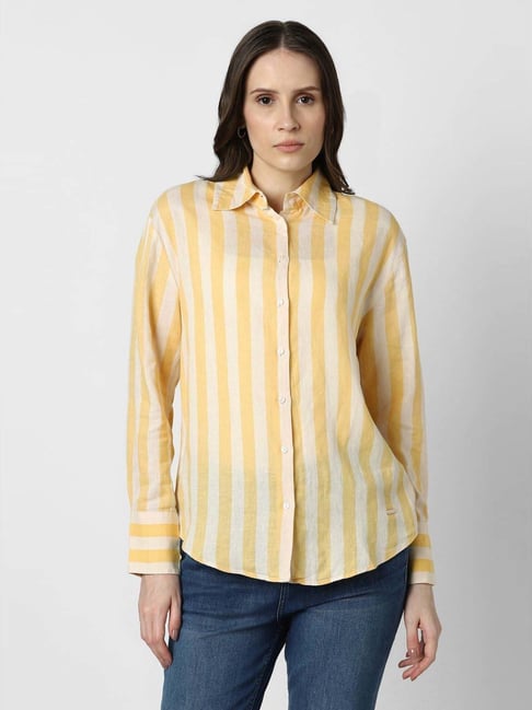 Van Heusen Yellow Regular Fit Striped Shirt-picture-33