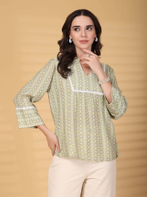 Gipsy Lime Green Regular Fit Printed Top-picture-46