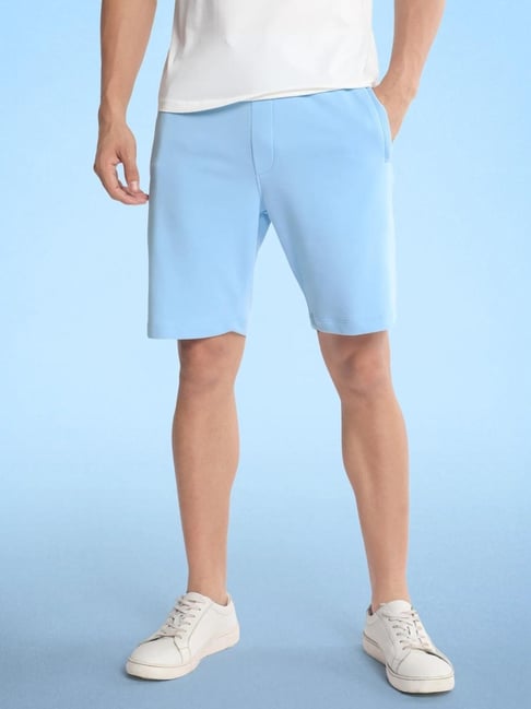 Rare Rabbit Blue Cotton Regular Fit Solid Shorts - Main Image