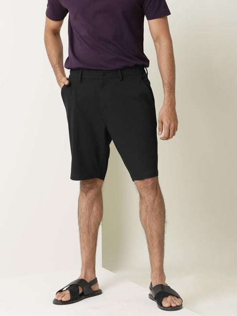 Rare Rabbit Black Relaxed Fit Solid Shorts-image-35