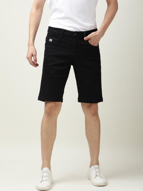 Rare Rabbit Black Cotton Regular Fit Solid Shorts
