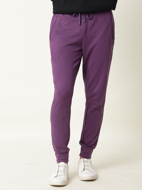 Rare Rabbit Purple Cotton Regular Fit Solid Joggers
