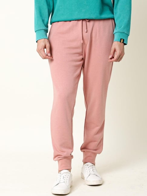 Rare Rabbit Pink Cotton Regular Fit Solid Joggers