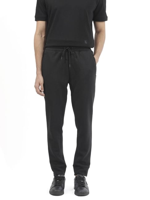 Rare Rabbit Black Cotton Regular Fit Solid Joggers