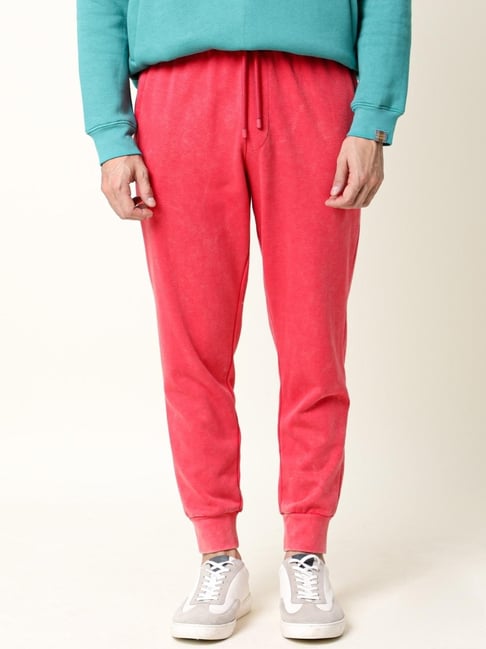 Rare Rabbit Red Cotton Regular Fit Solid Joggers