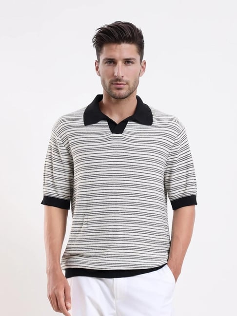Rare Rabbit Black Cotton Regular Fit Striped Polo T-Shirt-picture-42